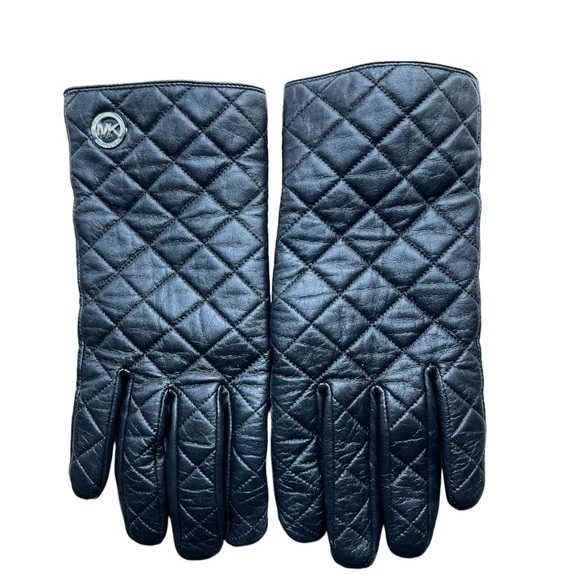 MICHAELS KORS BLACK 100% LEATHER GLOVES EUC size medium - Picture 1 of 3